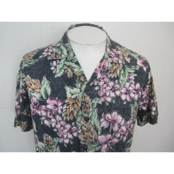 Hanauma Bay vtg 90s Men Hawaiian camp shirt p2p 24 reverse print aloha floral - Picture 4 of 9